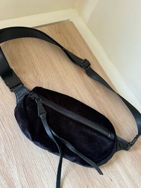 Aimee Kestenberg Black Velvet and Leather Belt/Sling Bag